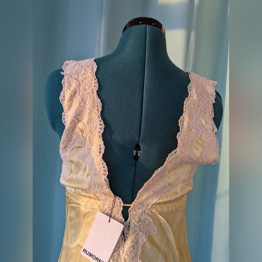 RUMORED Venice Maxi Dress W/ White Lace Trim Butter Yellow Eurosummer Sz XS - Picture 4 of 15